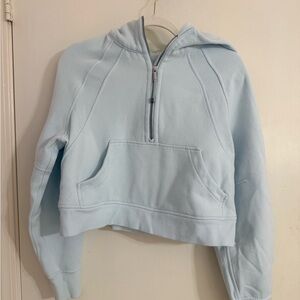 Lululemon Scuba Oversized Half-Zip Hoodie in a soft light blue color.